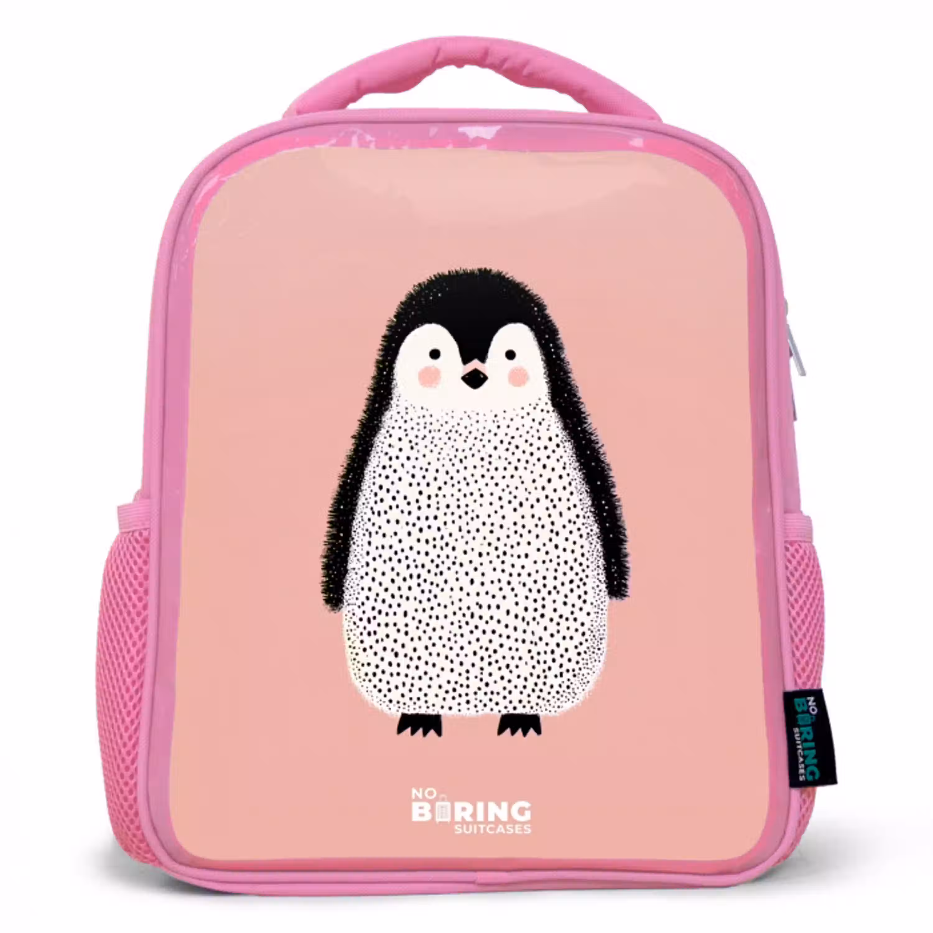 Pinguïn - Stippen - Roze - Minimalistisch Kinderrugzak - Roze middel -3d