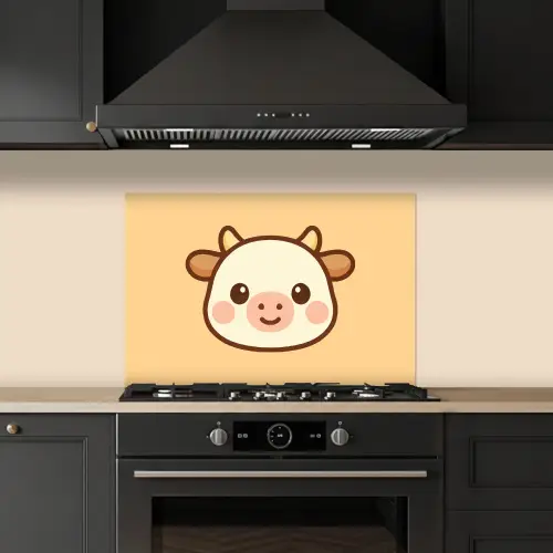 Koe - Oranje - Cartoon keuken achterwand spatscherm klein -sfeer1