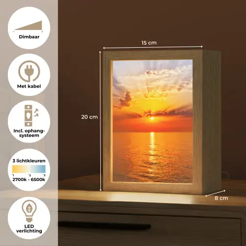 Zonsondergang - Zee - Lucht - Oranje - Horizon - Water Light Box met kabel (Tafellamp) klein -USP_NL