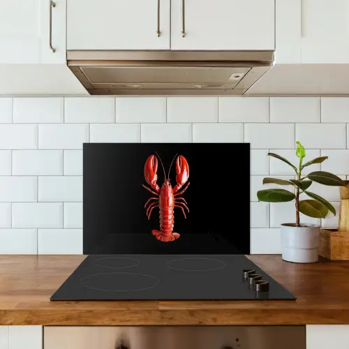 Kreeft - Glossier Rood - Zwart keuken achterwand spatscherm klein -sfeer2