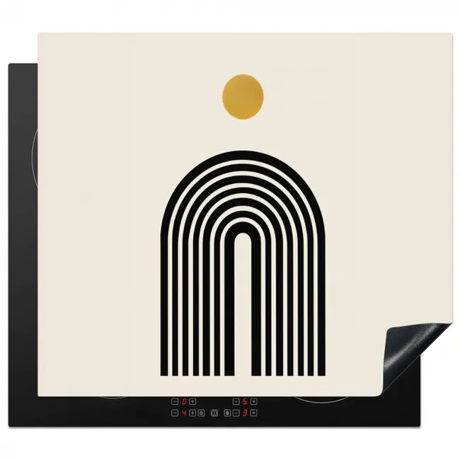 Minimalistisch - Zwarte boog - Gouden cirkel Inductie beschermer vinyl 3mm middel -3d