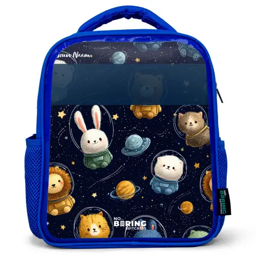 Dieren - Astronaut - Planeten - Sterren Kinderrugzak - Blauw middel -3d
