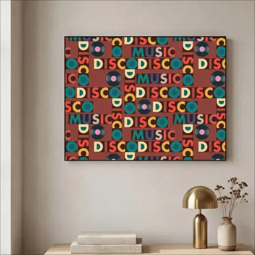 Bruin - Retro - Disco - Patroon Textielframe zwart klein 947 -sfeer2