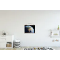 Aarde - Ruimte - Blauw - Groen textielposter latten blank klein -kinderkamer