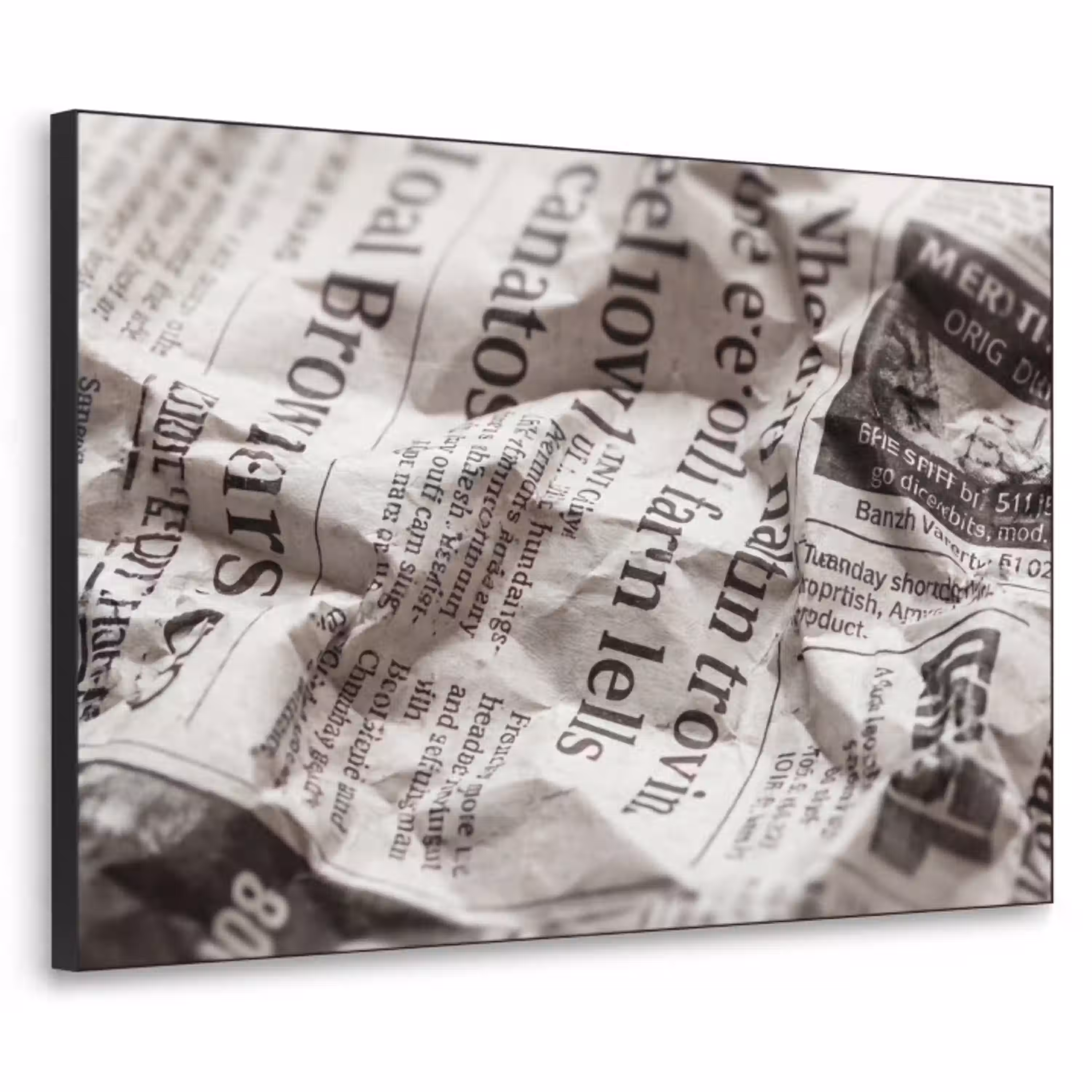 Krant - Gekreukeld - Textuur - Vintage - Zwart-wit Textielframe zwart klein -3d