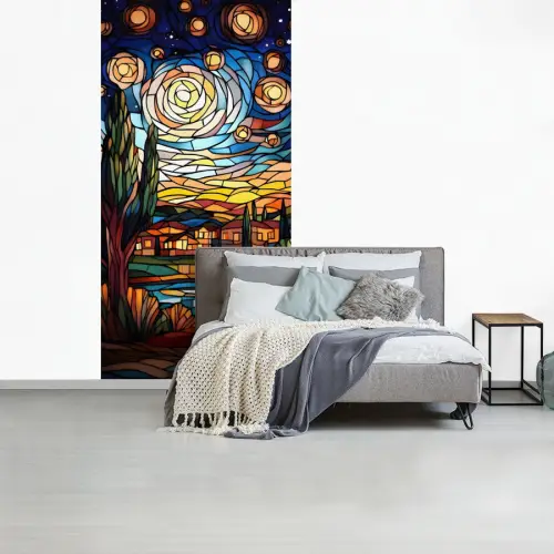 Hemel - Sterren - Mozaïek - Huizen fotobehang vinyl groot -slaapkamer