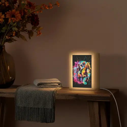 Graffiti - Sport - Paard rensport - Paardrijden Light Box met kabel (Tafellamp) klein -sfeer4