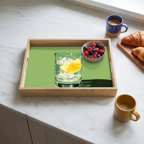 Glas - Citroen - Ijsblokjes - Groen Dienblad Rechthoek middel -sfeer2