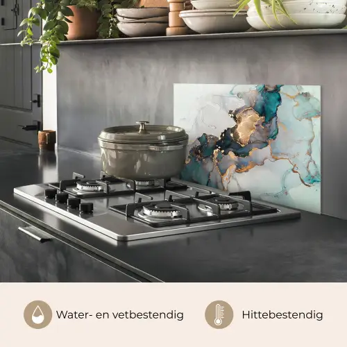 Marmer print - Goud - Blauw keuken achterwand spatscherm klein -usp_NL