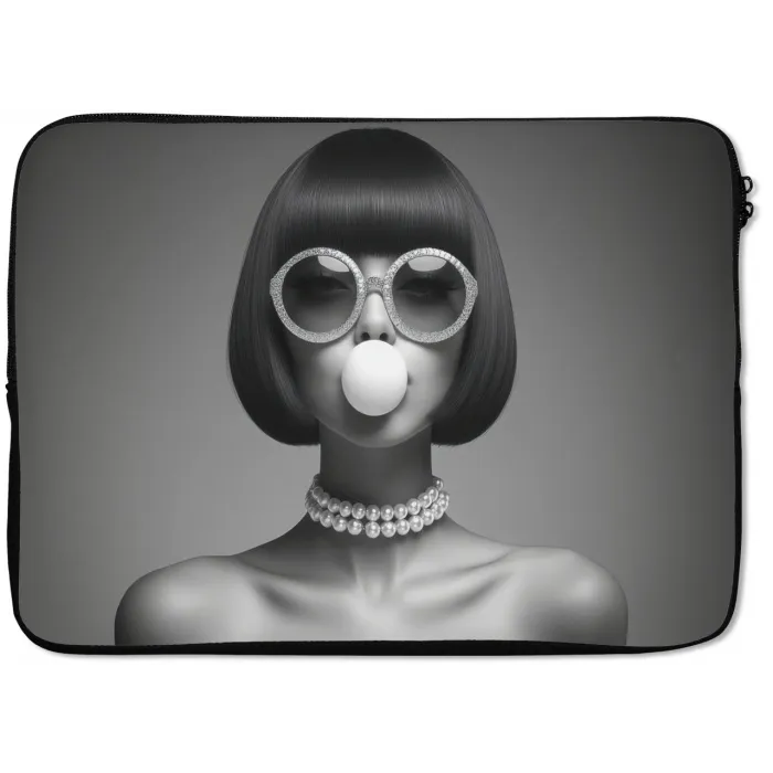 Vrouw - Zwart Wit - Ketting - Zonnebril laptophoes neopreen klein -zkaufland3dotto