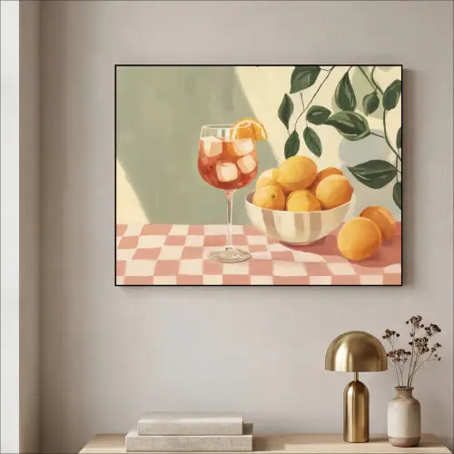 Citroenen - Glas - Tafelkleed - Geblokt Textielframe zwart klein -sfeer2