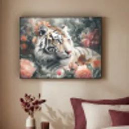 Tijger - Wilde dieren - Bloemen - Jungle Textielframe zwart klein -sfeer1