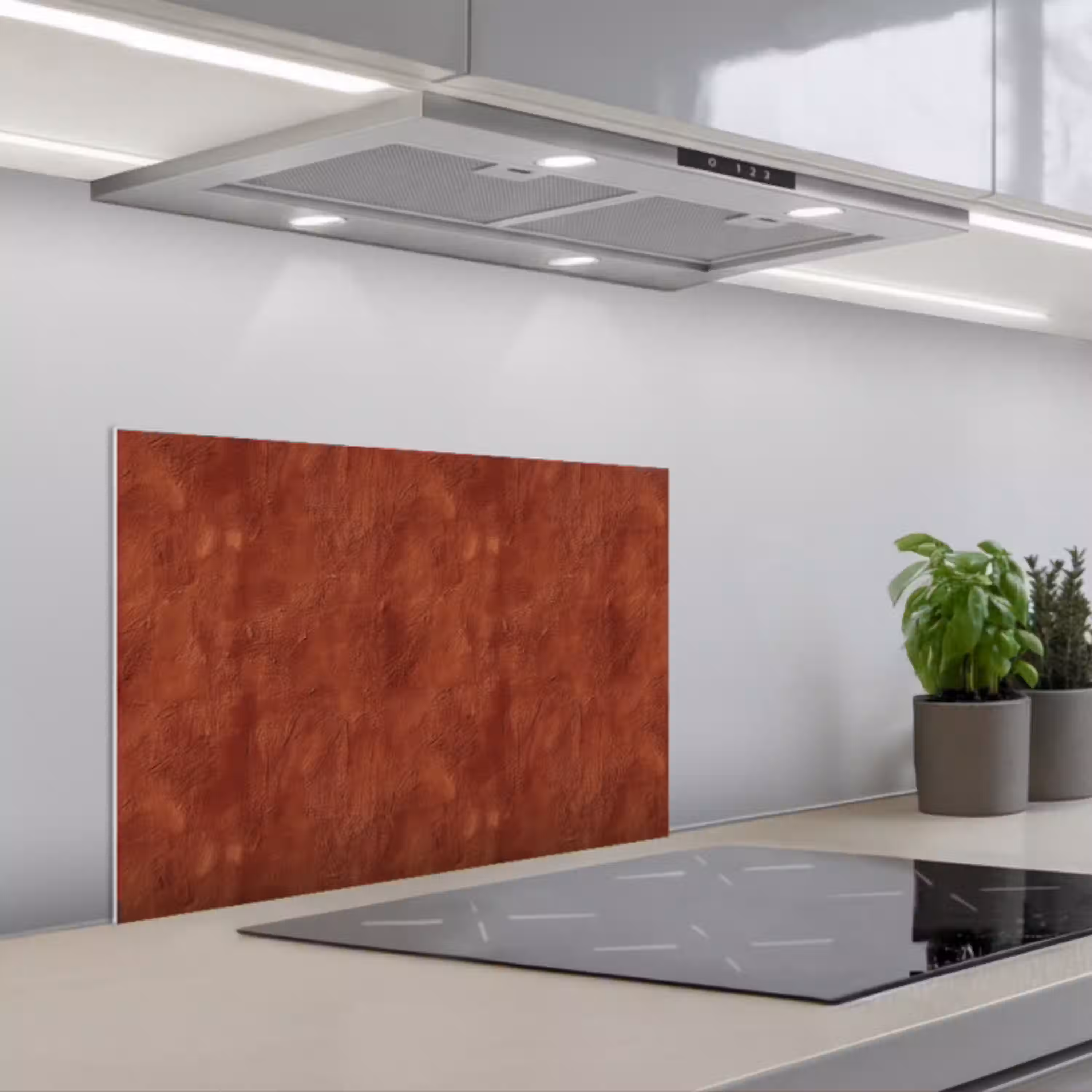 Stucwerk - Textuur  - Terracotta keuken achterwand spatscherm klein 900 -3d_schuin