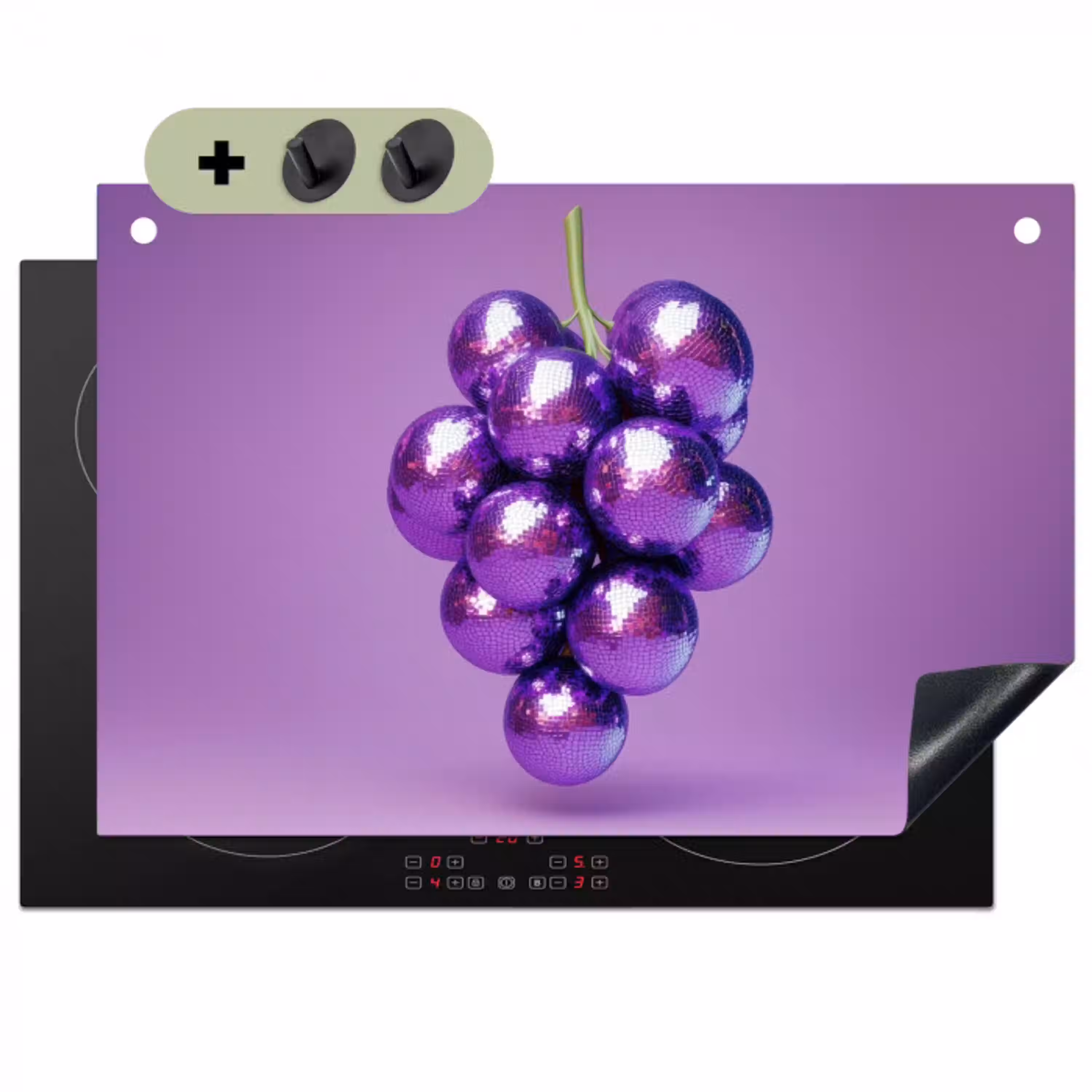 Druif - Disco - Glitter - Paars Inductie beschemer met haakjes klein -3d