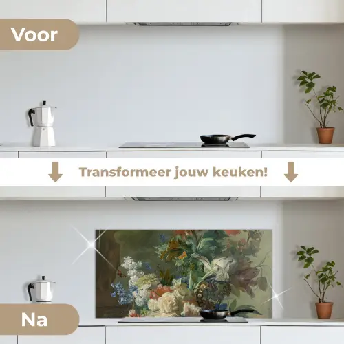 Stilleven met bloemen - Schilderij van Jan van Huysum keuken achterwand spatscherm middel -voor_na_NL
