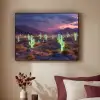 Neon cactussen - Woestijn - Zonsondergang Textielframe zwart klein -sfeer1
