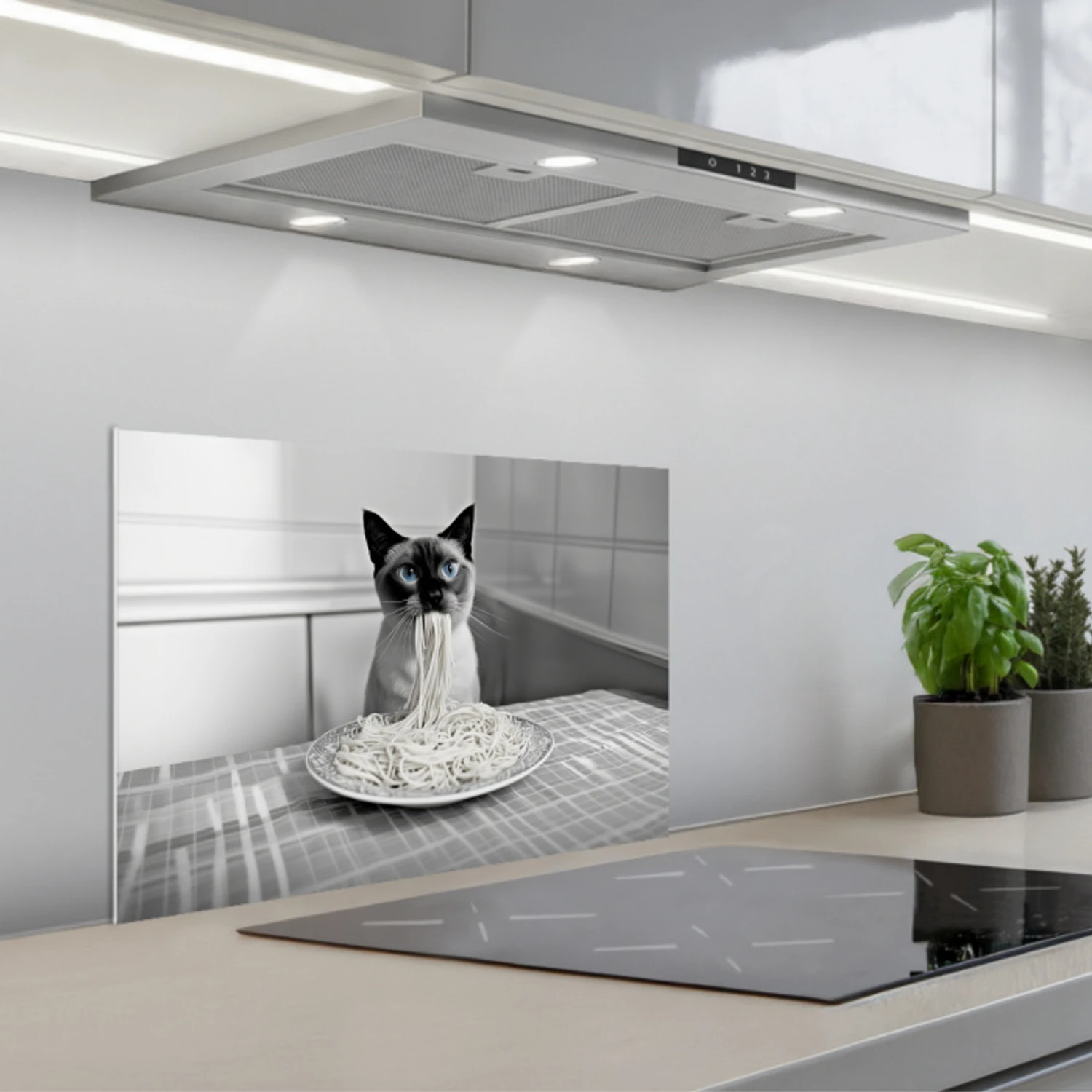 Kat - Siamees - Zwart Wit - Schattig - Dieren keuken achterwand spatscherm klein -3d_schuin