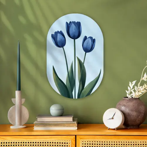 Tulpen - Blauw - Bladeren Wandcirkel Ovaal Forex klein -sfeer2