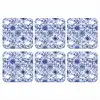 Bloemen - Blauw - Patroon - Wit onderzetter kurk middel 366 -3d