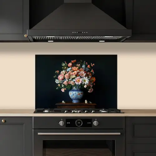 Hout - Vaas - Kleuren - Bloemen keuken achterwand spatscherm klein -sfeer1