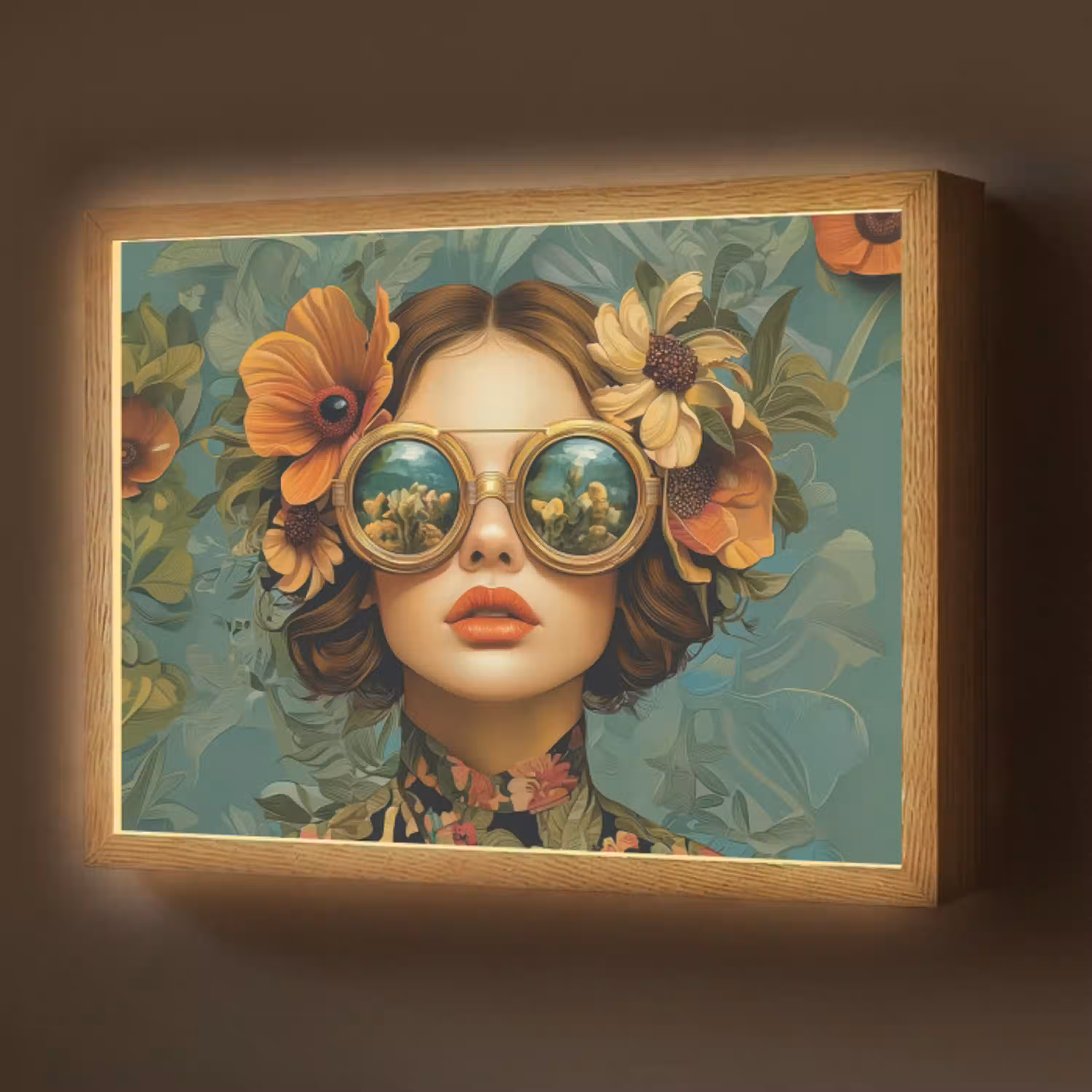 Vrouw - Bloemen - Vlinders - Natuur - Vintage Light Box met batterij (Wandlamp) middel -z3d_website