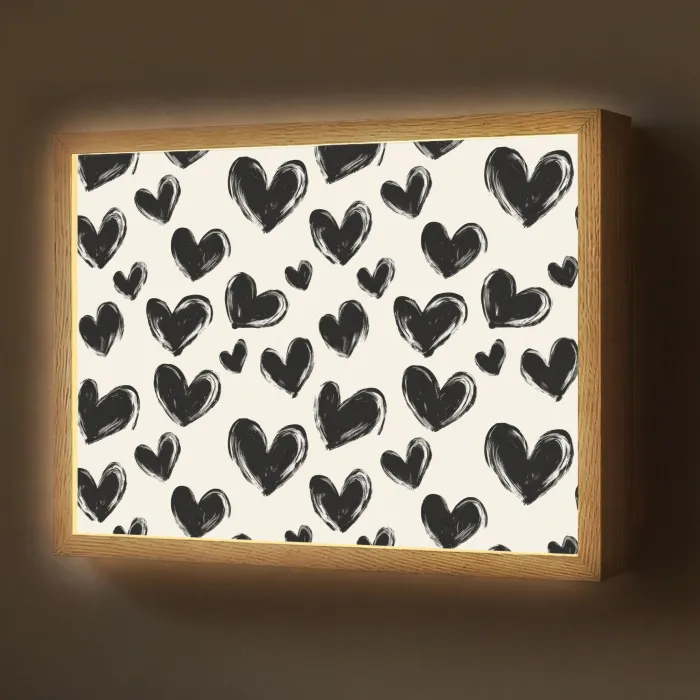 Hartjes - Patroon - Zwart Light Box met batterij (Wandlamp) middel 907 -z3d_website
