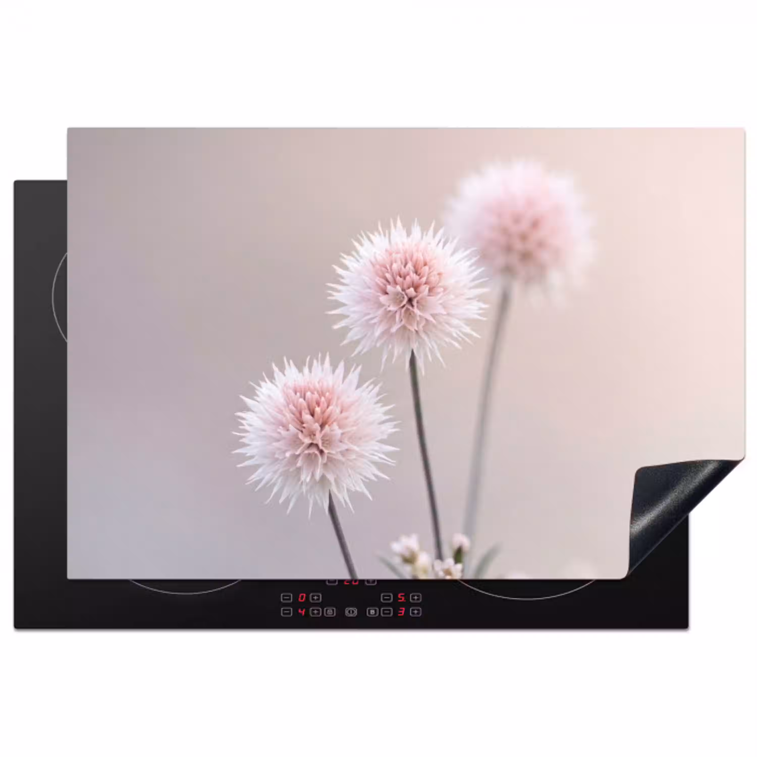 Bloemen - Bollen - Roze Inductie beschermer vinyl 3mm klein -3d