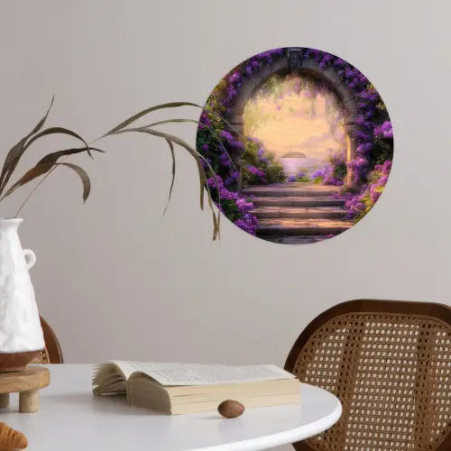 Poort - Paars - Bloemen Wandcirkel behangsticker klein -sfeer3