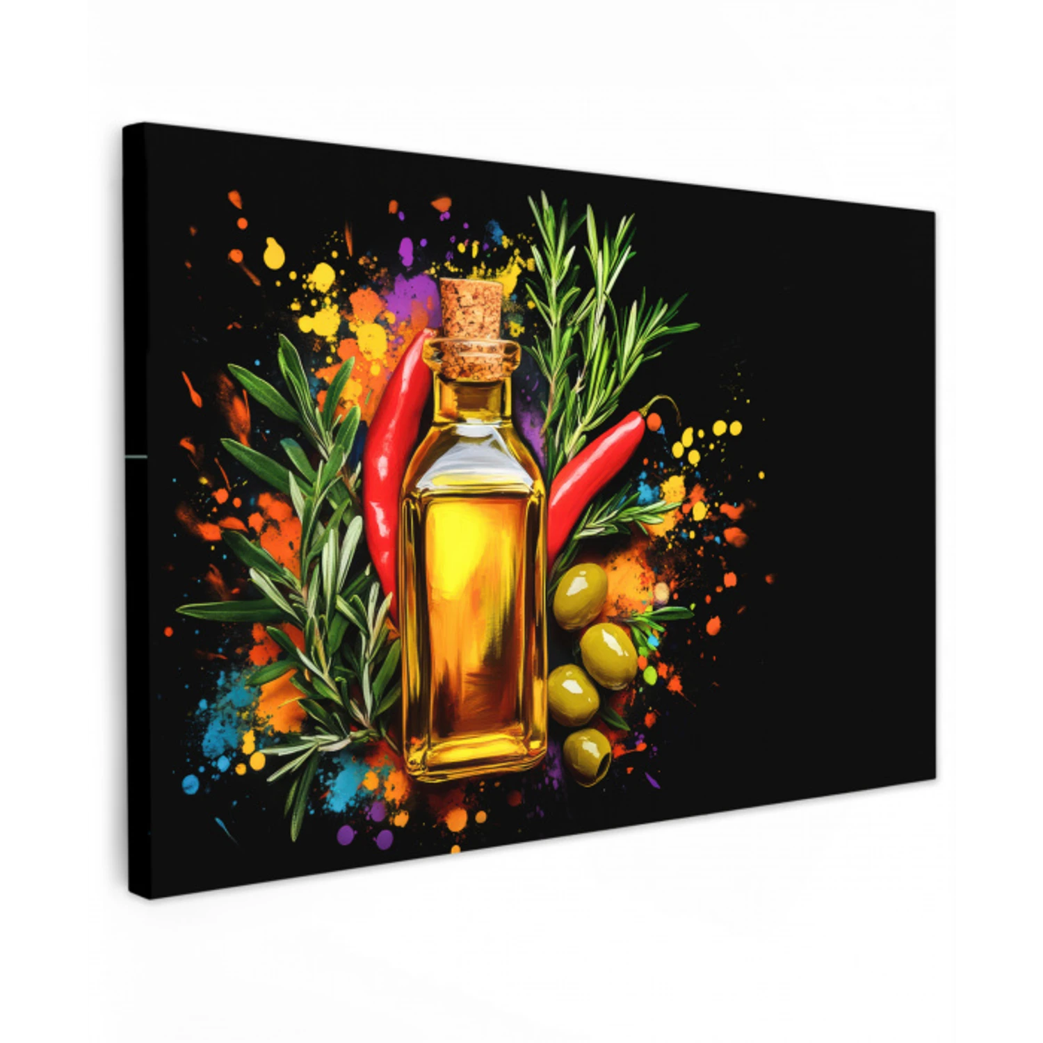 Olijfolie - Graffiti - Peper - Olijven - Modern Tuinposter op houten frame 2 cm dik klein -3d