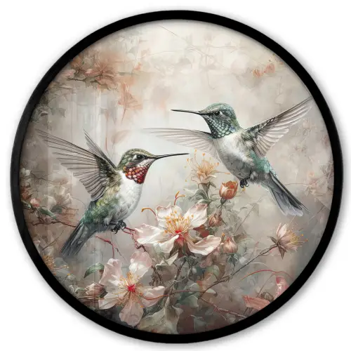 Kolibrie - Vogels - Bloemen - Planten Fotolijst rond zonder passe partout klein -3d