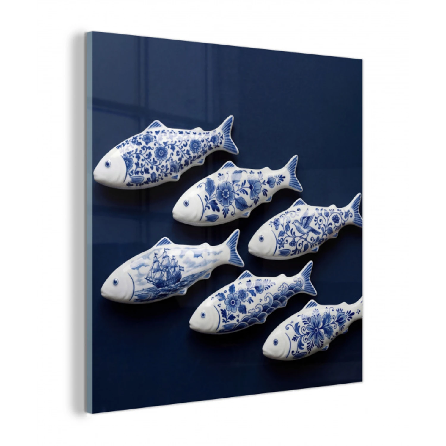 Vissen - Delfts - Blauw - Keramiek plexiglas 5mm klein -z3d