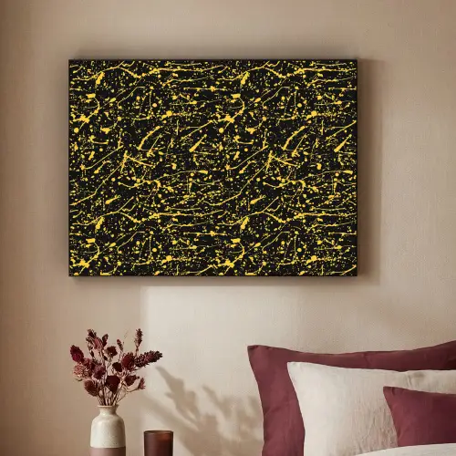 Spat - Waterverf - Geel - Zwart Textielframe zwart klein 947 -sfeer1