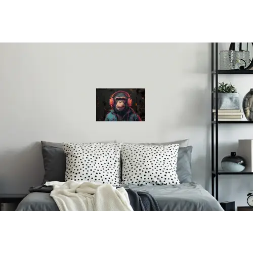 Graffiti - Chimpansee - Koptelefoon - Aap Muursticker klein -slaapkamer