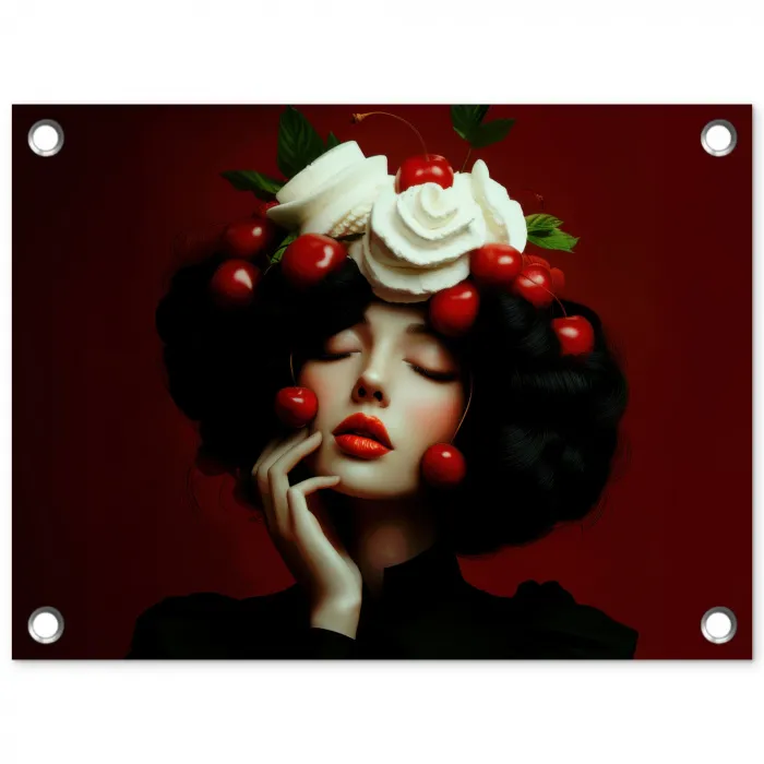 Vrouw - Kersen - Slagroom tuinposter los doek klein -3d