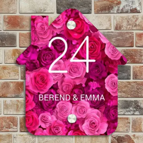 Roze rozen - Klassiek Naambord Huisje klein -sfeer6