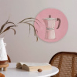 Roze - Mokkapot - Illustratie - Koffie Akoestische PET Vilt - Rond klein -sfeer3