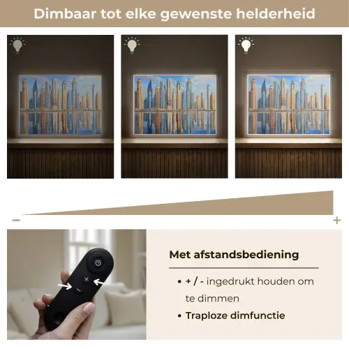 Skyline - Wolkenkrabbers - Water - Blauw Light Box met batterij (Wandlamp) middel -USP_dimbaarNL