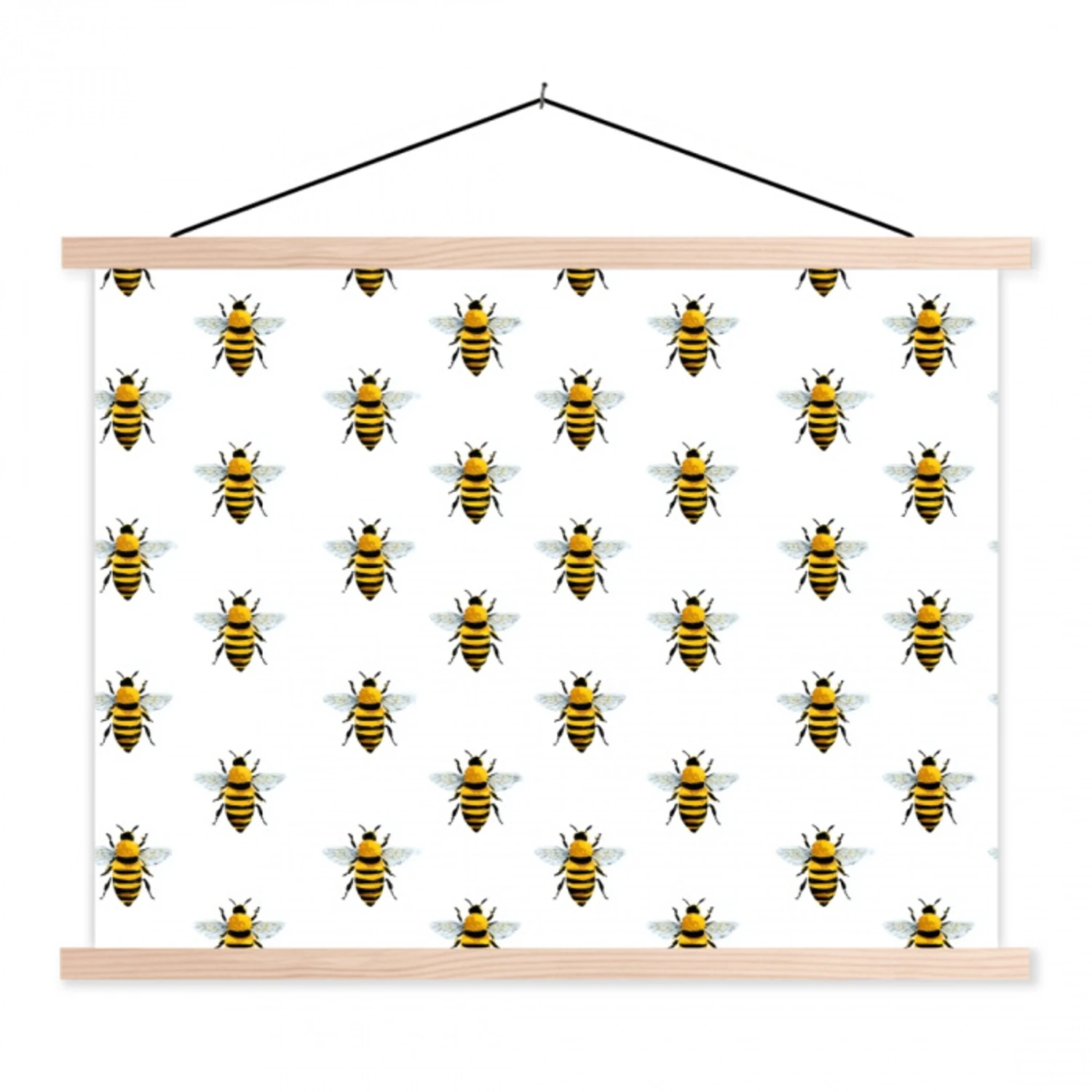 Bijen - Tijdloos - Wit textielposter latten blank klein 122 -3d