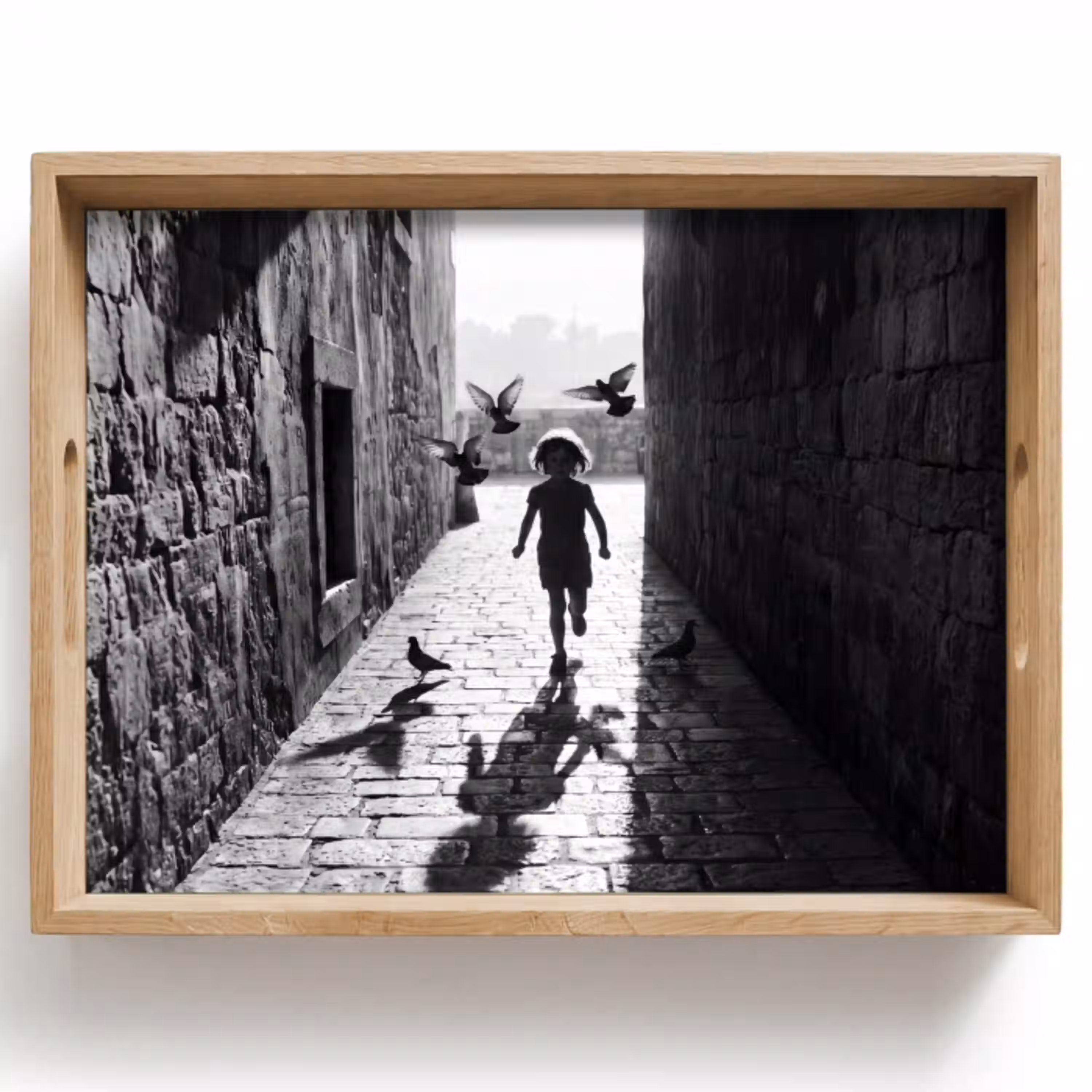 Kind - Vogel - Straat - Zwart-wit - Spelen Dienblad Rechthoek middel -z3d_shopping