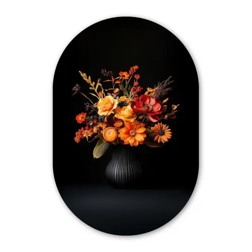 Herfst - Boeket - Oranje Wandcirkel Ovaal Glas middel -3d