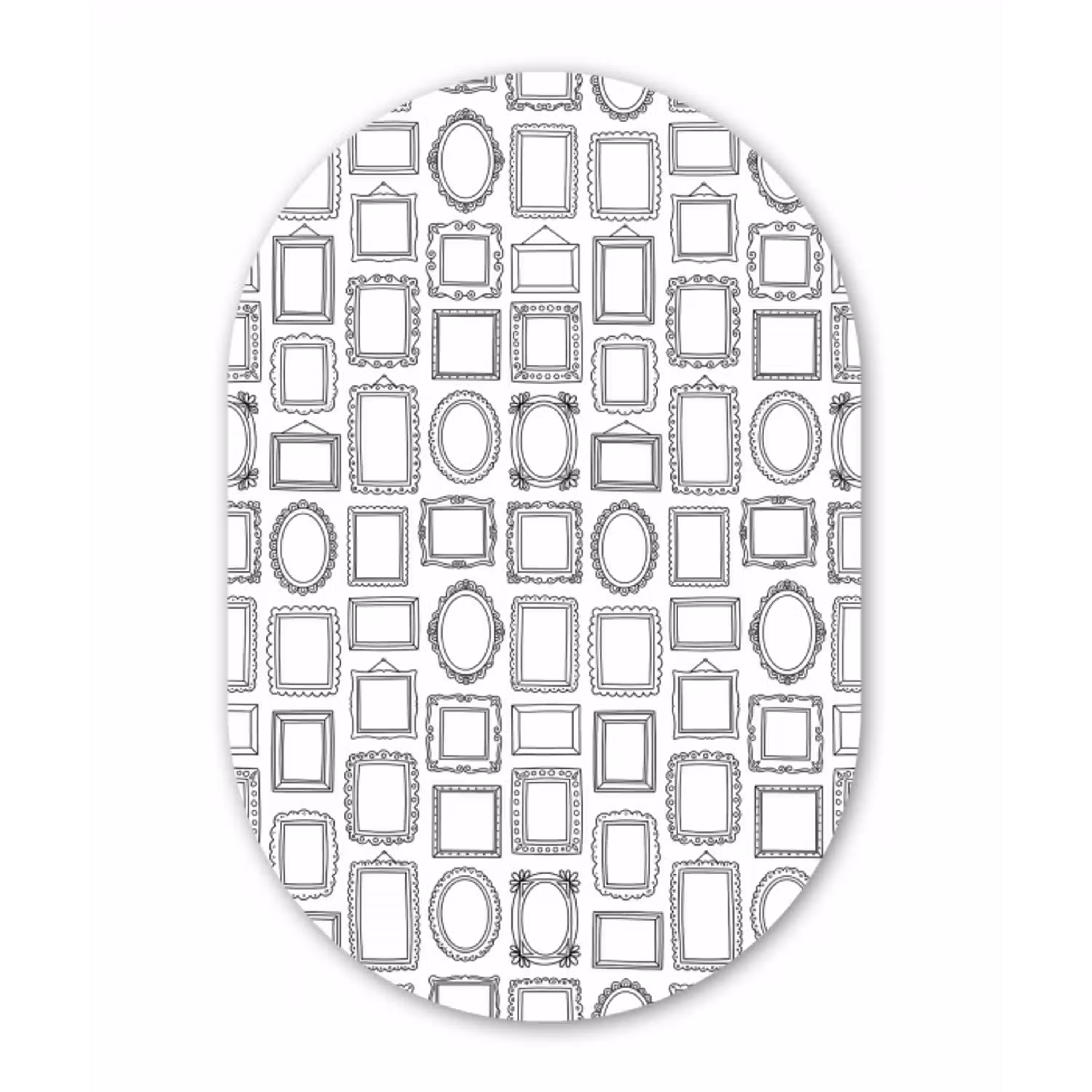 Lijsten - Patroon - Decoratie - Schets - Zwart-wit Wandcirkel Ovaal Aluminium middel -3d