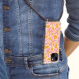 Bloemen - Patroon - Roze  - Oranje Crossbody Case iPhone 14 middel -sfeer2
