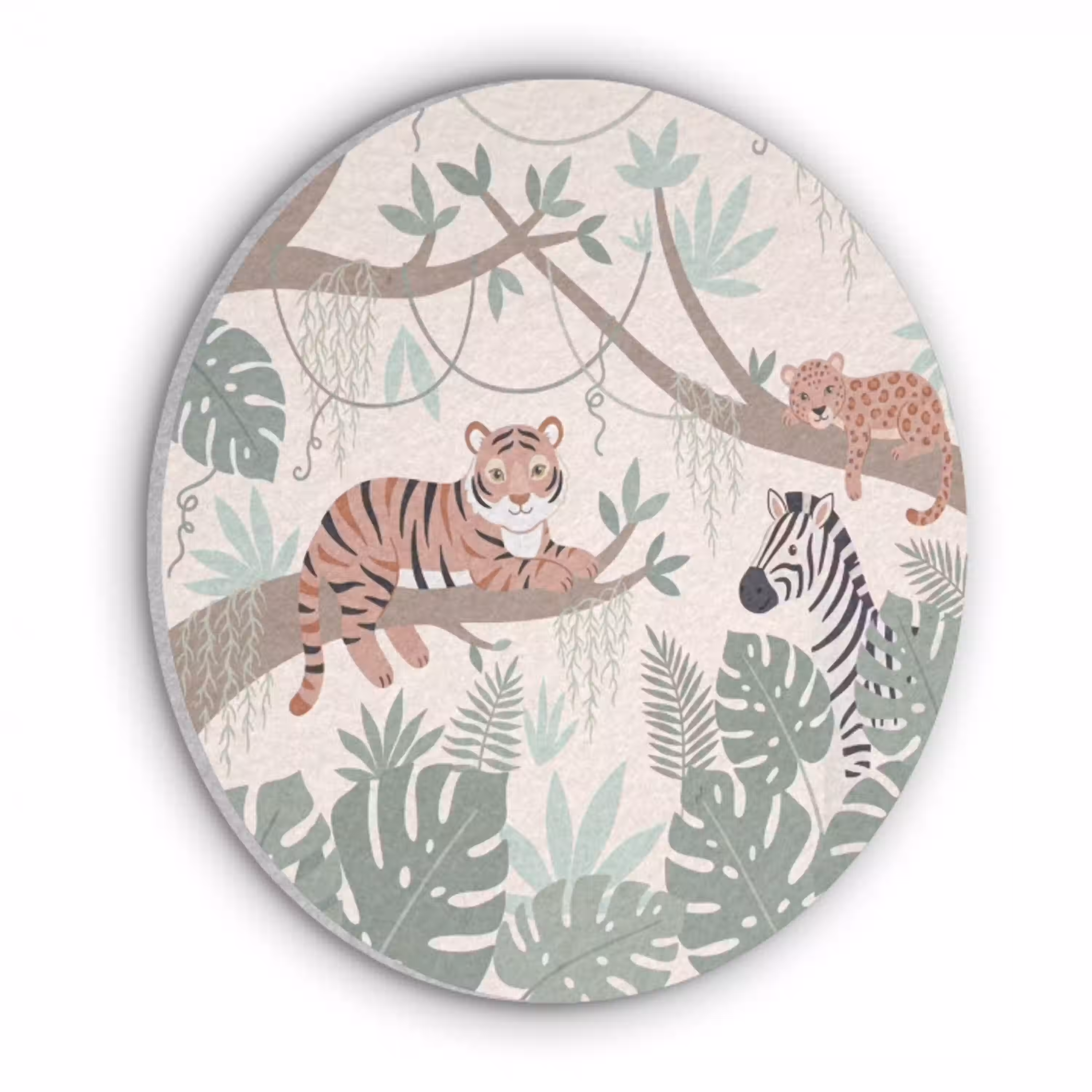 Jungle - Rustiek - Pastel Akoestische PET Vilt - Rond klein -3d