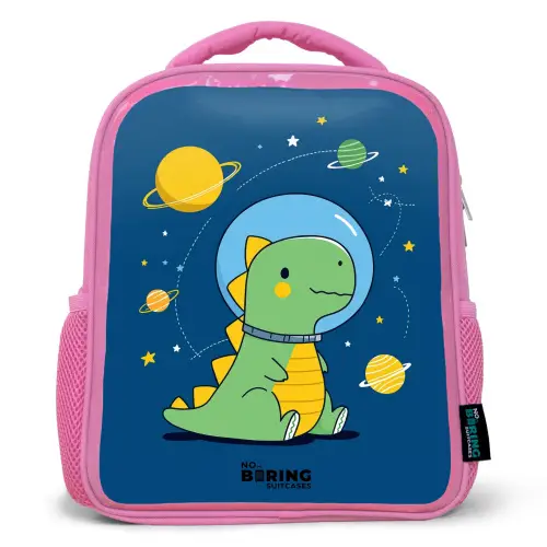 Dino - Planeet - Ster - Blauw Kinderrugzak - Roze middel -3d