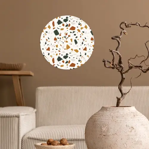Terrazzo - Patroon - Wit - Terra Wandcirkel behangsticker klein 186 -sfeer1