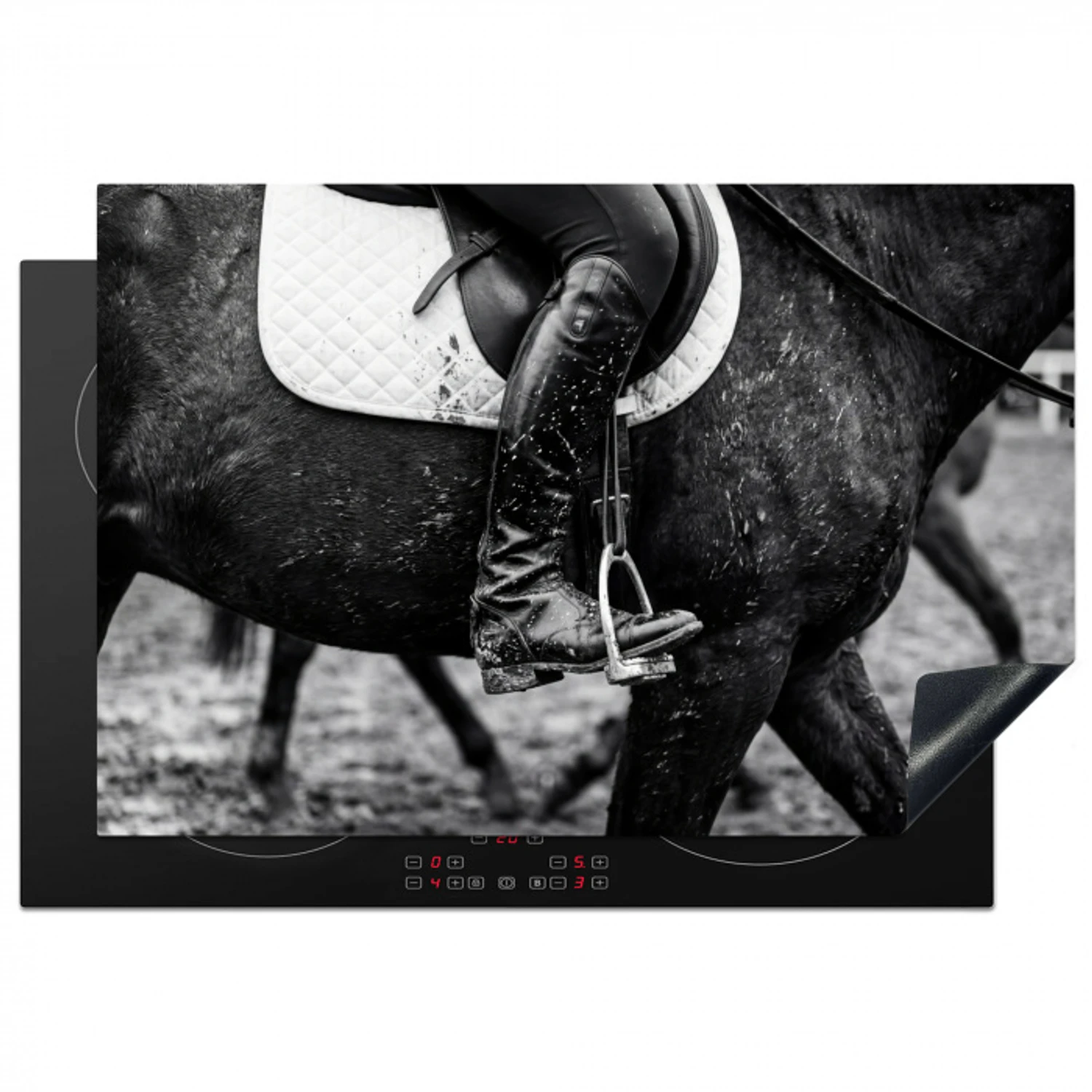 Paard - Sport - Zwart - Wit Inductie beschermer vinyl 3mm klein -3d