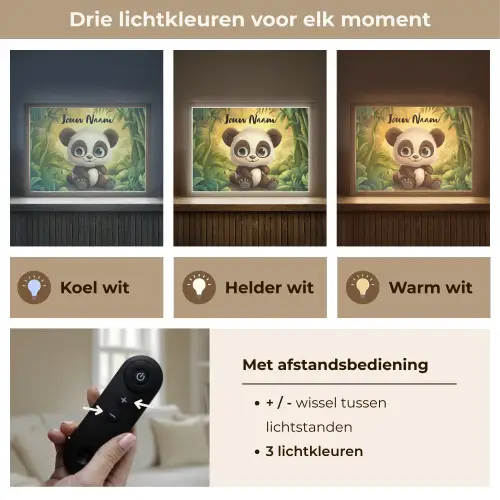 Panda - Bamboebos - Groen Light Box met batterij (Wandlamp kind) middel -USP_lichtkleurNL