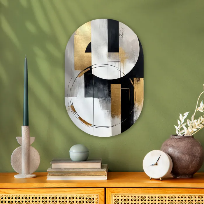 Abstract - Goud - Zilver - Vormen - Aesthetic Wandcirkel Ovaal Forex klein -sfeer2