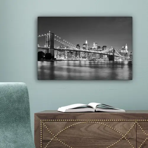 New York - Brug - Brooklyn - Zwart wit - Architectuur canvas 2cm klein -sfeer4