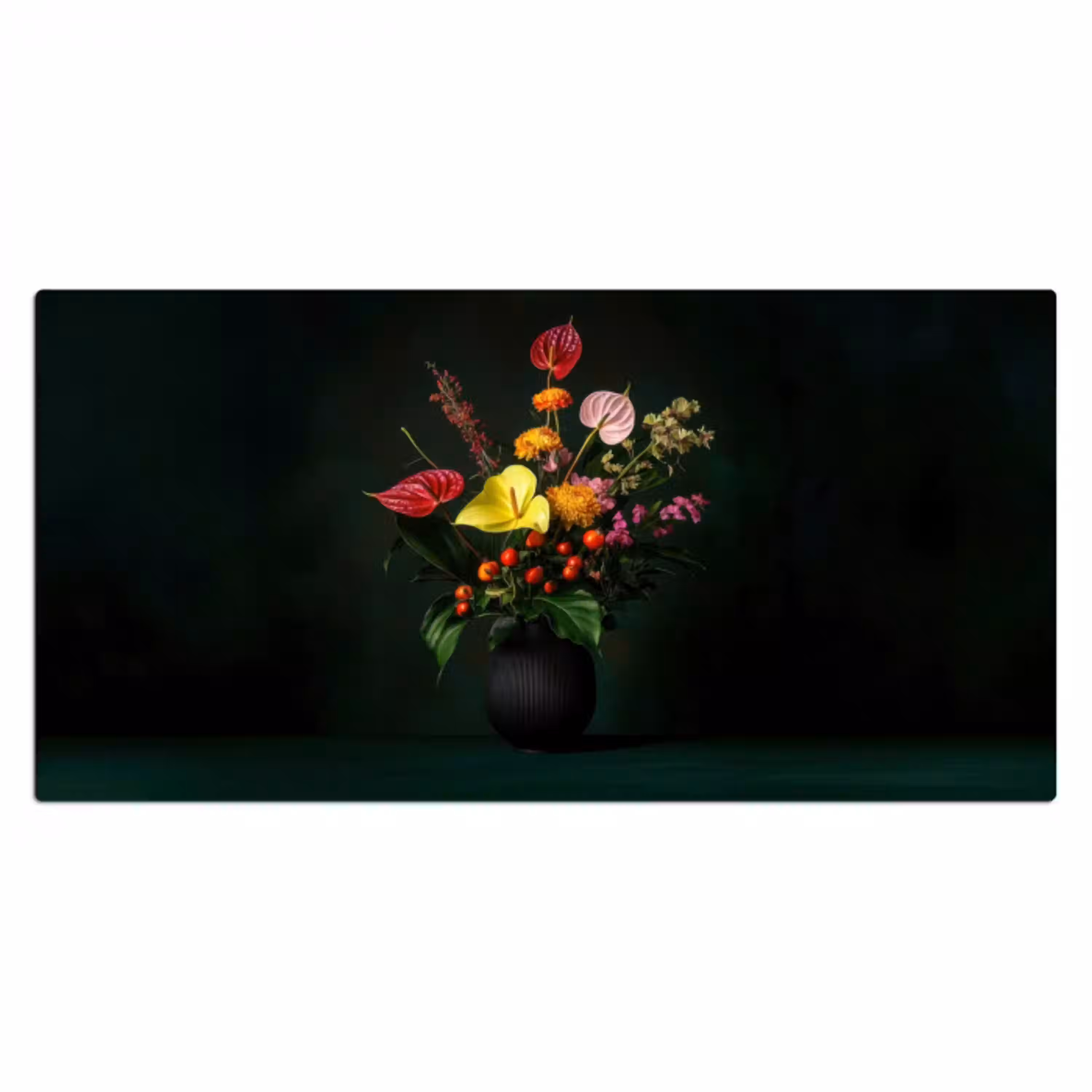 Bloemen - Vaas - Zwart Muismat XXL klein -3d_leeg